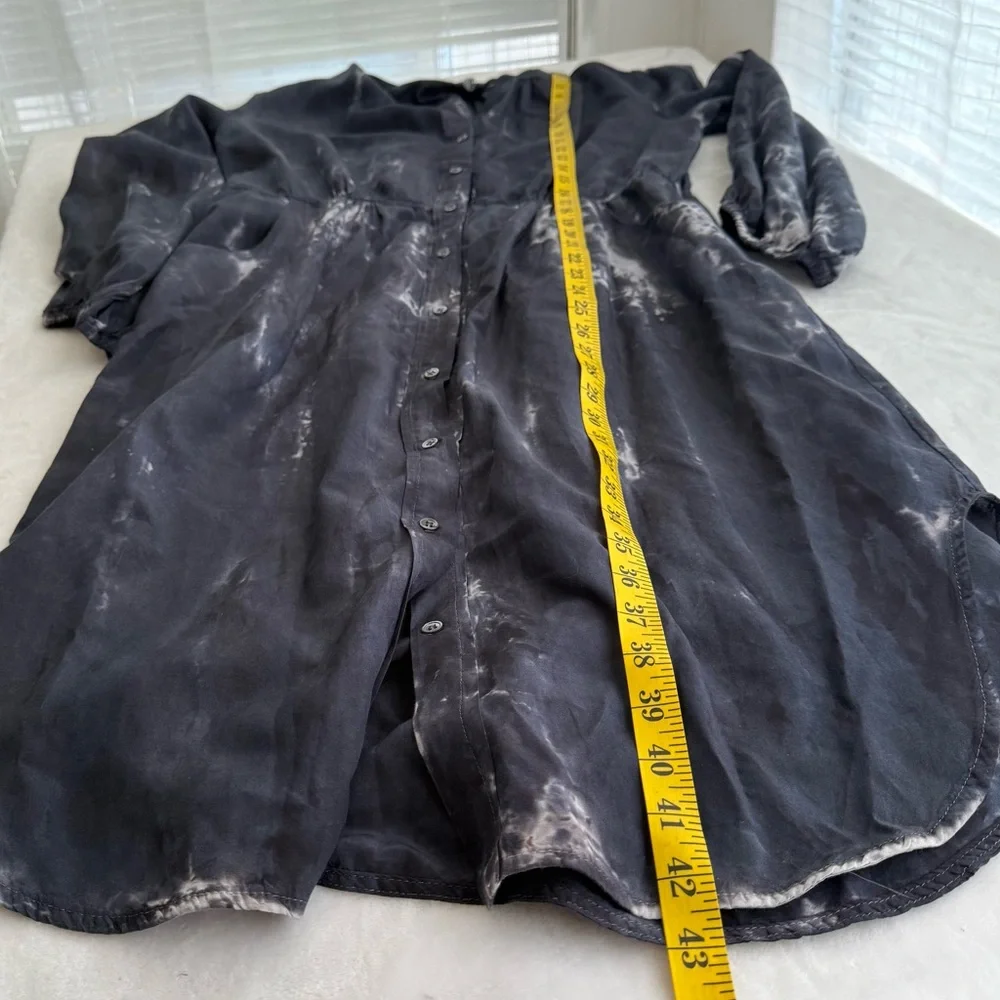 Raquel Allegra Cotton Silk Tie Dye Midi Shirt Dress Black Grey Size 2 Medium 43”